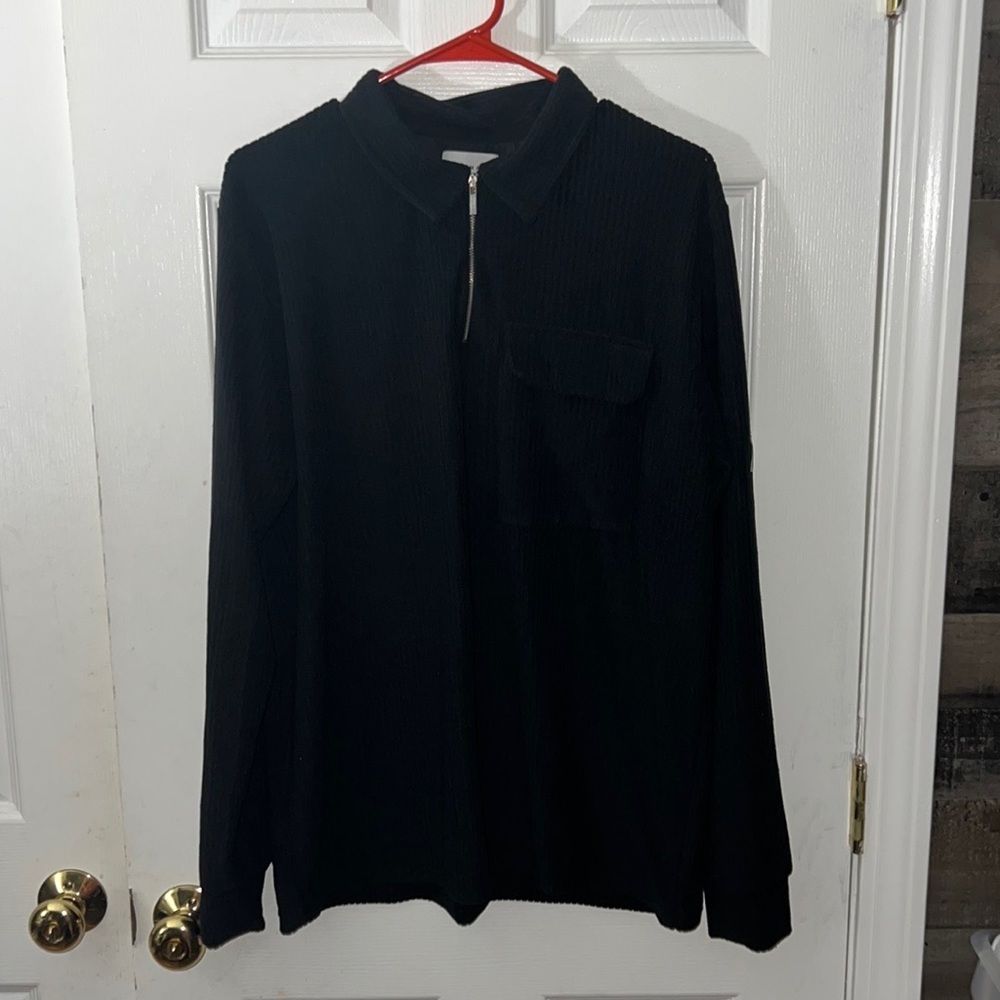 Topman Mens 1/4 Zip Long Sleeve Black Polo Light Sweater Size XL